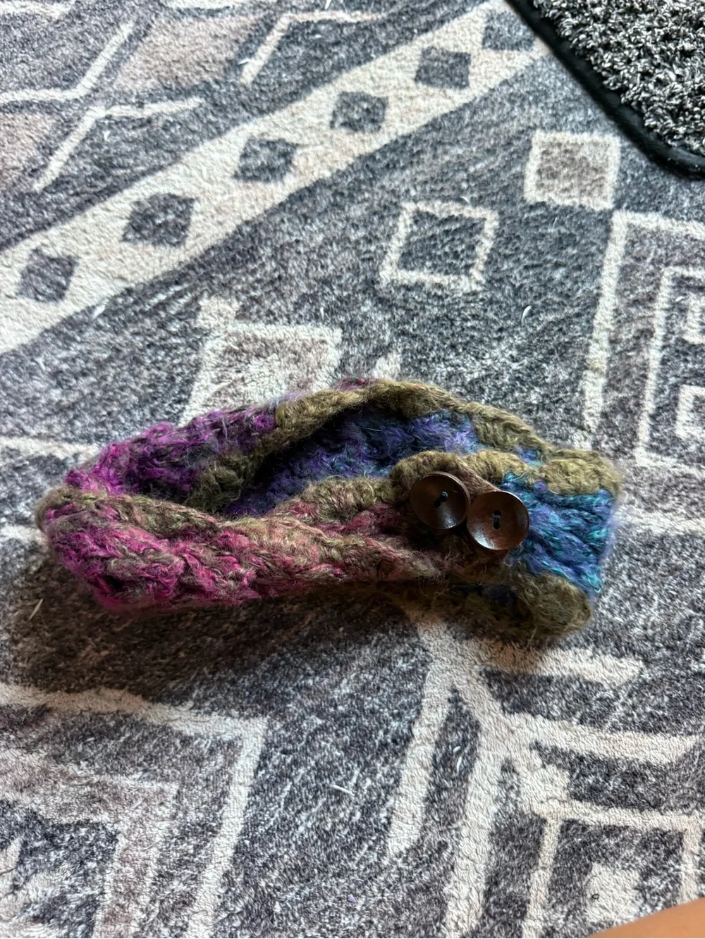 Handmade Multicolor Knit Headband with Flower Accent